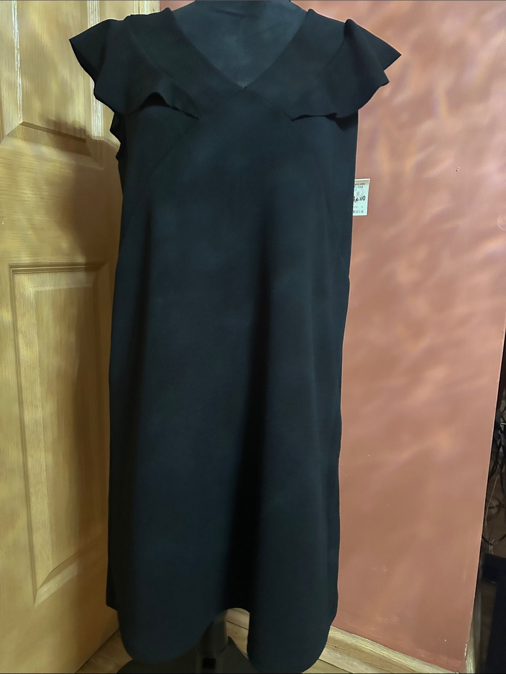 Massini Black V-Neck Ruffle Sleeve Midi Dress